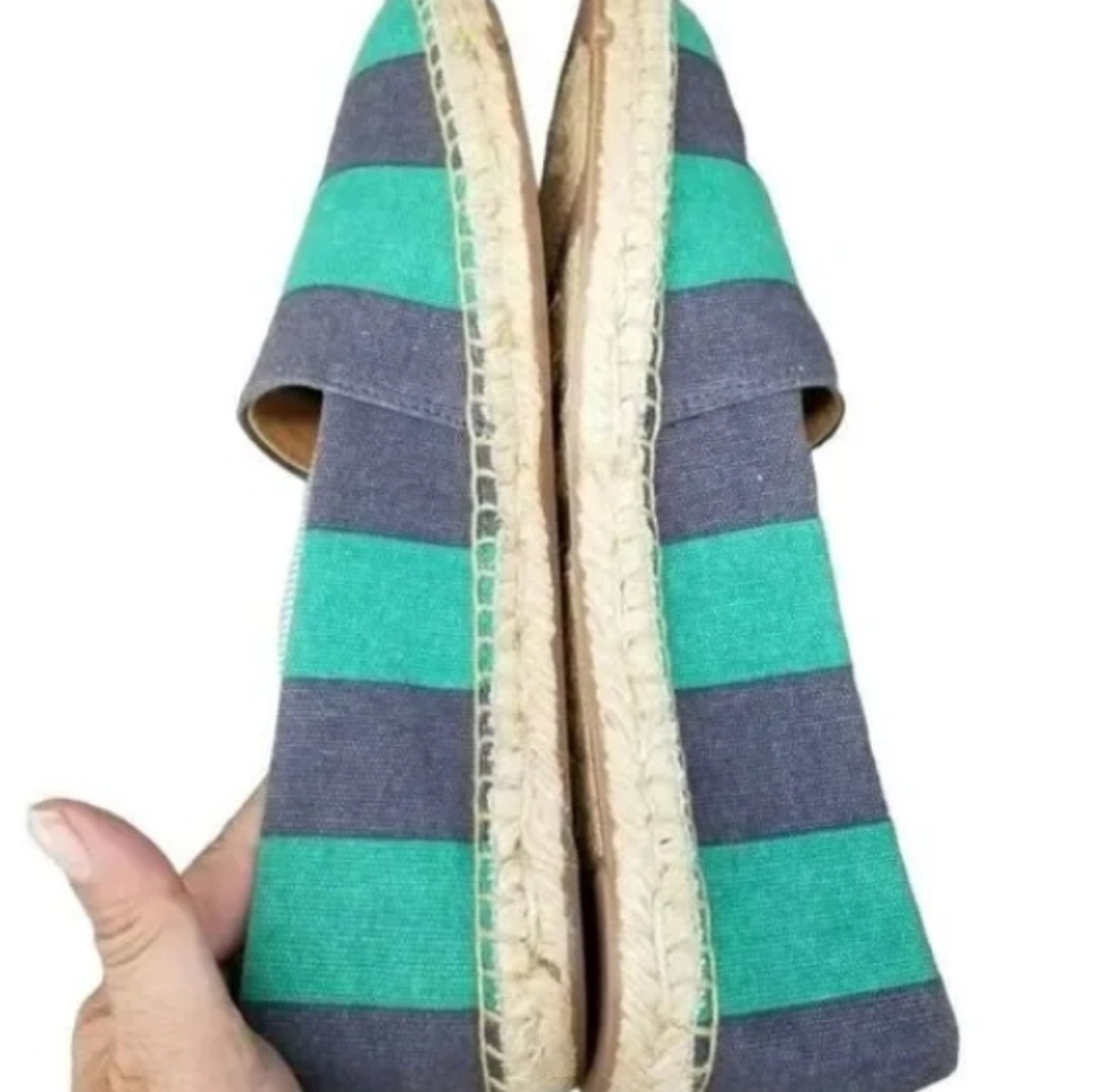 Blue green striped slip in linen shoes